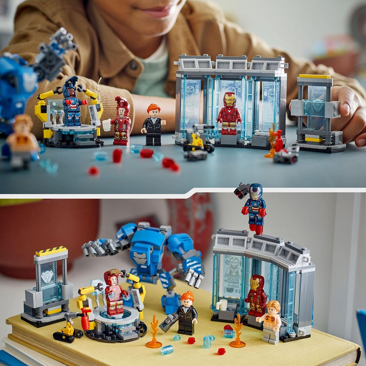 LEGO Marvel Laboratorul lui Iron Man: Sala armurii - jucărie de supererou cu o figură Mech, 5 minifigurine, inclusiv Aldrich Killian - cadou Avengers pentru băieți și fete cu vârsta de 8+ 76315