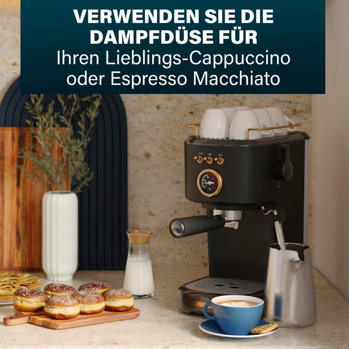 Espressoare Princess, 1100W, 20 bar presiune, Încălzitor de cești, Duză de abur, Rezervor de apă 1.2L, Pentru cafea, doze și capsule, Ușor de curățat, Oprire automată, 01.249417.01.001