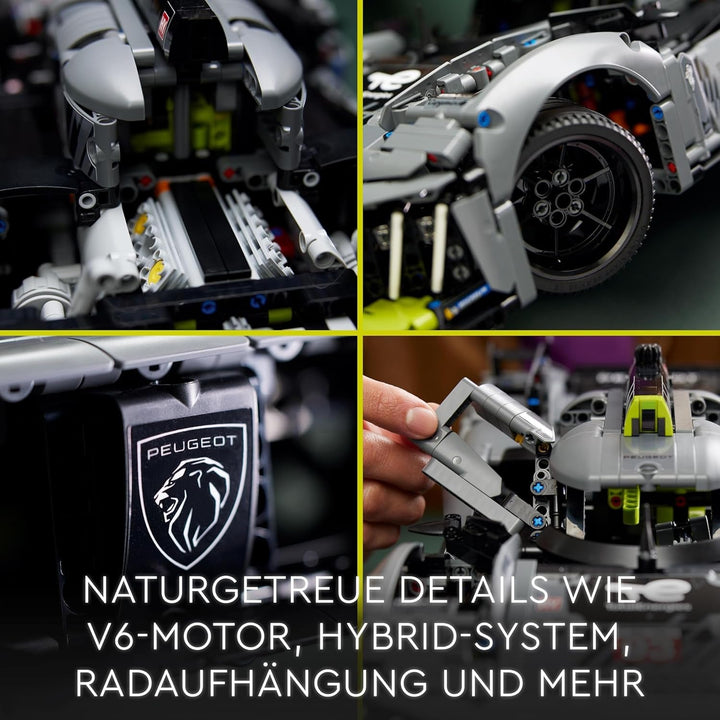 LEGO 42156 Technic Peugeot 9X8 24H Le Mans Hybrid Hypercar, mașină de curse legendară, kit model pentru adulți, scara 1:10, mașină de motorsport de colecție pentru jucători avansați