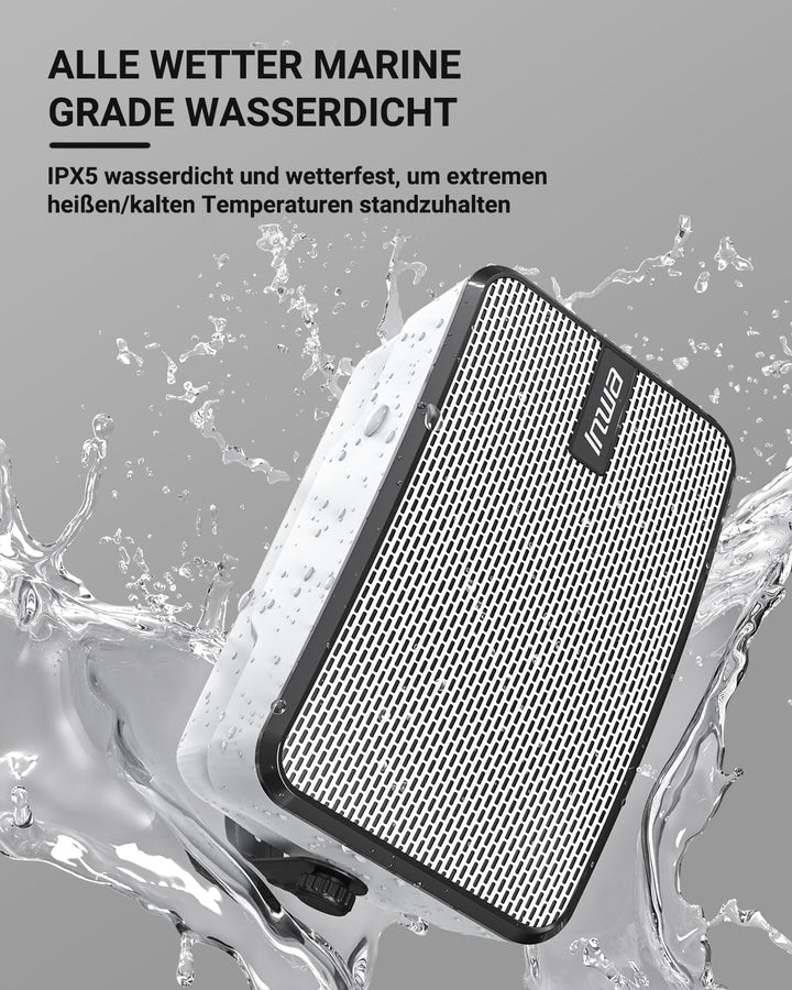 Inwa Bluetooth-Außenlautsprecher, Wandmontierbar, Wasserdicht (IPX5), Leistungsstarkes Bass-Soundsystem Für Den Innen- Und Außenbereich, Sync Von Bis Zu 100 Lautsprechern (2PCS, MZ621)