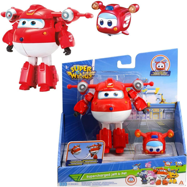 Super Wings EU770447 - Transforming Tino & Pet, figură de joacă transformabilă cu înălțimea de aprox. 14,5 cm și animal de companie cu înălțimea de aprox. 4,3 cm, pentru copii cu vârsta de peste 3 ani