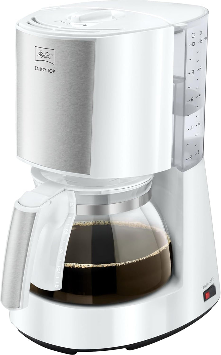 Melitta Enjoy Top Therm - Cafetieră cu cană termo din oțel inoxidabil, filtru de cafea cu opritor de picurare, pentru până la 10 cești de cafea, oțel inoxidabil / negru