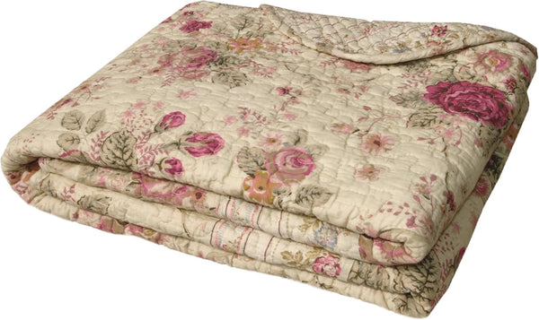 Greenland Home Antique Rose â€“ Klassisches, Traditionelles Blumenmuster â€“ 100% Baumwolle, Gesteppt, Ãœberwurfdecke, 127 X 152,4 Cm, Ecru