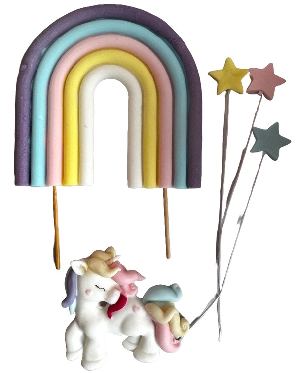 Set 5 edible decorations from sugar paste, unicorn