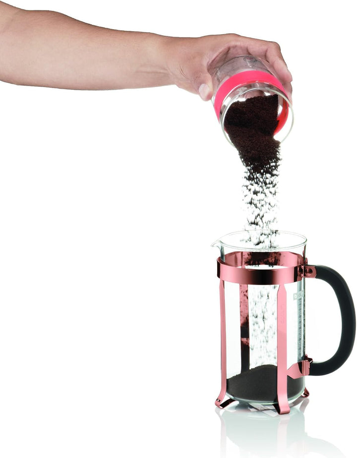 Bodum K1928-18-1 Chambord Set filtru de cafea 8 cești cu 2 pahare 35 Cl Pavina cu perete dublu, crom, 1 litru, roz, 14,9 X 26,8 X 32,5 cm