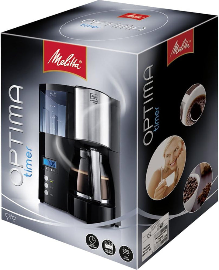 Melitta Optima Timer - Cafetieră cu temporizator, Cafetieră cu filtru, cu cană de sticlă și rezervor de apă detașabil, Pentru până la 8 cești de cafea, Negru