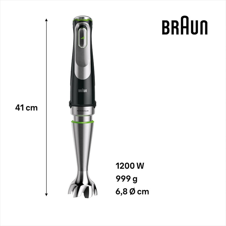 Braun Multiquick 9 MQ 9147X – 5-In-1 Stabmixer Mit Standmixer-Aufsatz, Zerkleinerer, Kartoffel- & Gemüsestampfer & Schneebesen, Stufenlose Geschwindigkeitseinstellung, 1200 W, Schwarz/Edelstahl