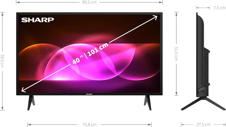 SHARP 40FA6E Full HD LED Fernseher 101 Cm (40 Zoll), 3X HDMI, 2X USB, VB-T/T2/C/S/S2 (MPEG4 + HEVC/H.265, Schwarz