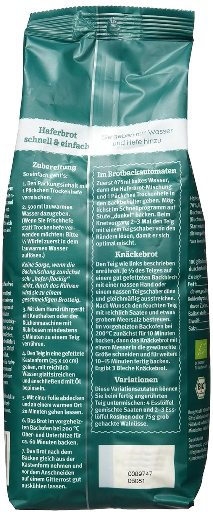 Bio Haferbrot Brotbackmischung, 500 G