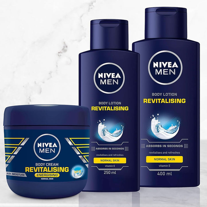 NIVEA MEN Vitalising Body Lotion, Loțiune de corp cu vitamina E pentru o piele intens hrănită, 250 ml