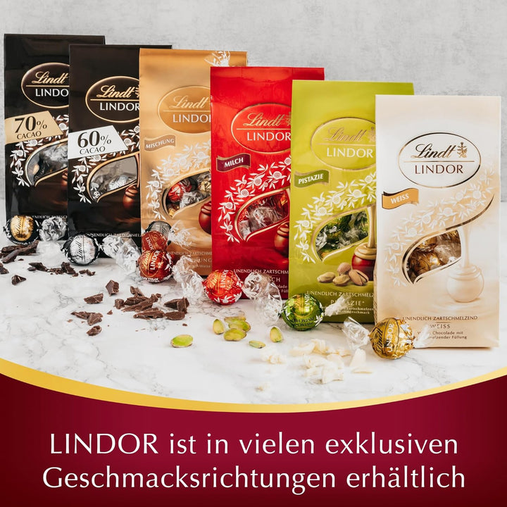 Lindt Schokolade LINDOR Kugeln Double Chocolate, Promotion | 137 G Beutel | Circa 10 Kugeln Vollmilchschokolade Mit Zartschmelzender Füllung | Pralinen-Geschenk | Schokoladen-Geschenk