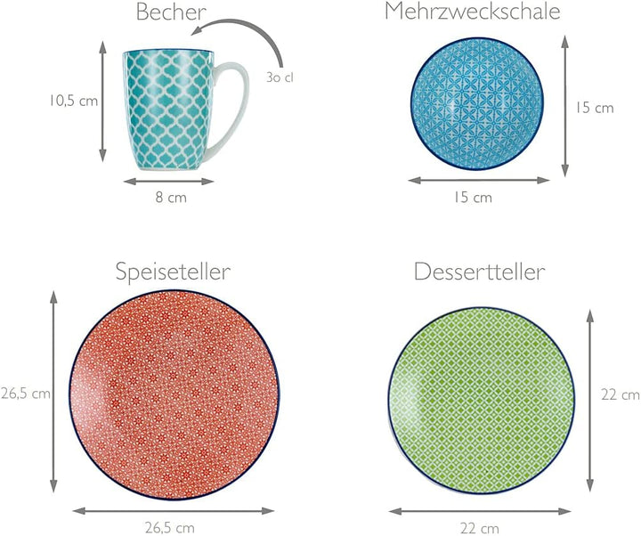 Creatable, 17362, Serie Mediterran, 16-Teiliges Geschirrset, Kombiservice Aus Steinzeug, Spülmaschinen- Und Mikrowellengeeignet, Qualitätsproduktion