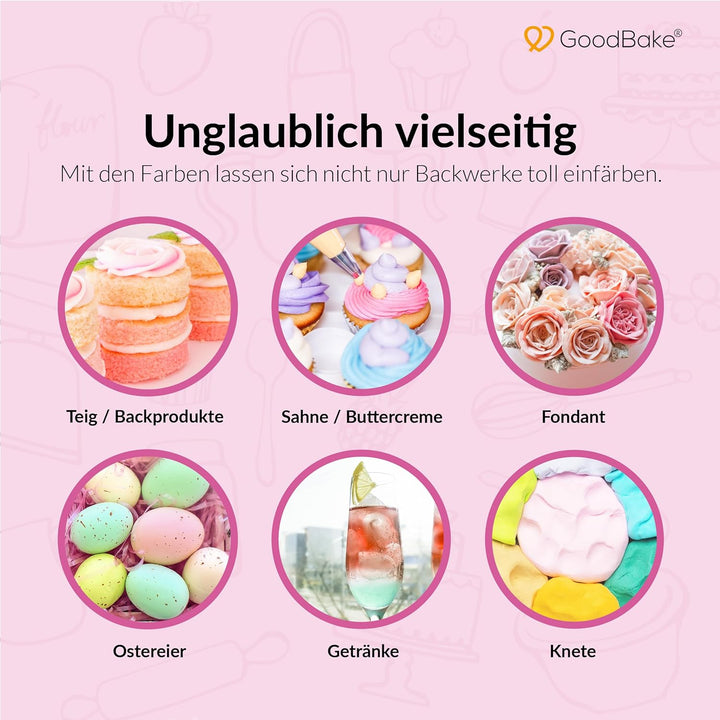 Goodbake Lebensmittelfarbe Pastell Fliederlila (11 Ml) – Hochdosierte Lebensmittelfarbe - Zum Einfärben Von Torten, Fondant, Buttercreme, Macarons Getränke, Schleim Uvm. 100% Vegan