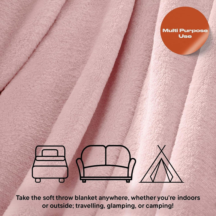 Brentfords Flanell-Fleece-Decke, Extraweich, GroÃŸ, Flauschig, Warm, Tagesdecke FÃ¼r Schlafzimmer, Einzelbett, Sofa, Couch, Blush Pink â€“ 120 X 150 Cm
