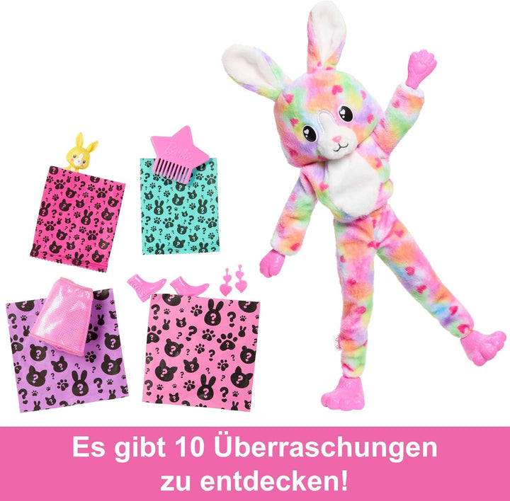 Barbie Cutie Reveal Doll și accesorii, costum de pluș Batik Bunny și 10 surprize cu schimbare de culoare, seria Color Dream, HRK38