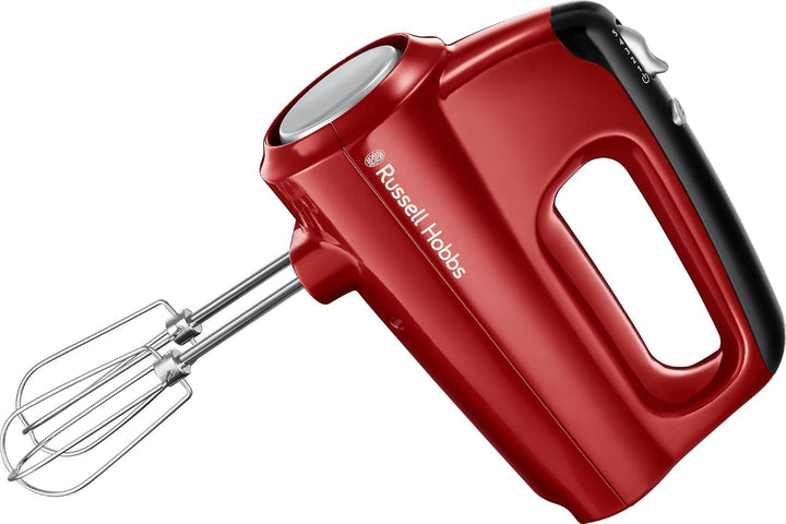 Russell Hobbs Handmixer [Handrührgerät] Desire Rot (5 Geschwindigkeitsstufen+Turbofunktion, 2 Spülmaschinengeeignete Rührbesen & Knethaken, Auswurftaste, Aufrechte Parkposition) Handrührer 24670-56