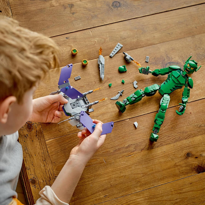 Figura de construcție LEGO Marvel Green Goblin, jucărie de construcție mobilă Super Villain pentru copii 8+, băieți și fete, set Spider-Man Universe cu glisoare și bombe de dovleac, idee de cadou Superhero 76284