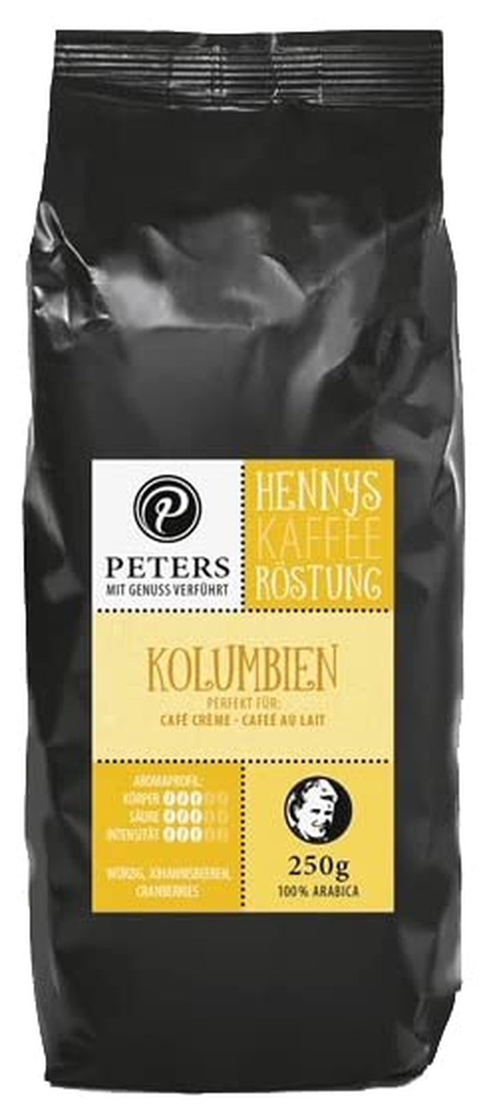 Peters Mit Genuss Verführt | Henny'S Röstung Crema Mild | Sprechender Kaffee AR | Augmented Reality App | Ganze Bohnen | Kaffeebohnen | Ideal Für Vollautomaten | Arabica | Mit Koffein | 250G