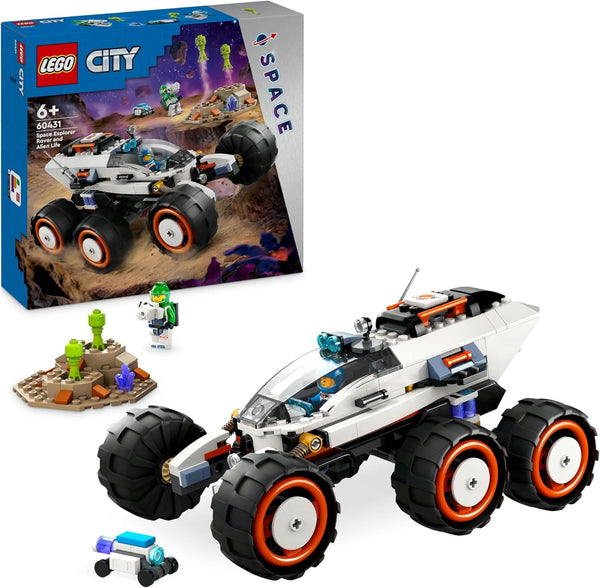 LEGO City Space Rover cu extratereștri, set de mașină cu figurine robot și extratereștri, cadou de ziua de naștere pentru băieți și fete de la 6 ani, cu 2 minifigurine și un set de planete 60431