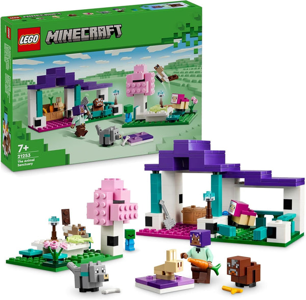 LEGO Minecraft Sanctuarul animalelor, jucărie cu multe figuri de animale pentru fete și băieți de la 7 ani, cadou pentru gameri și copii, set de modele de cărămizi ale biomului de câmpie 21253