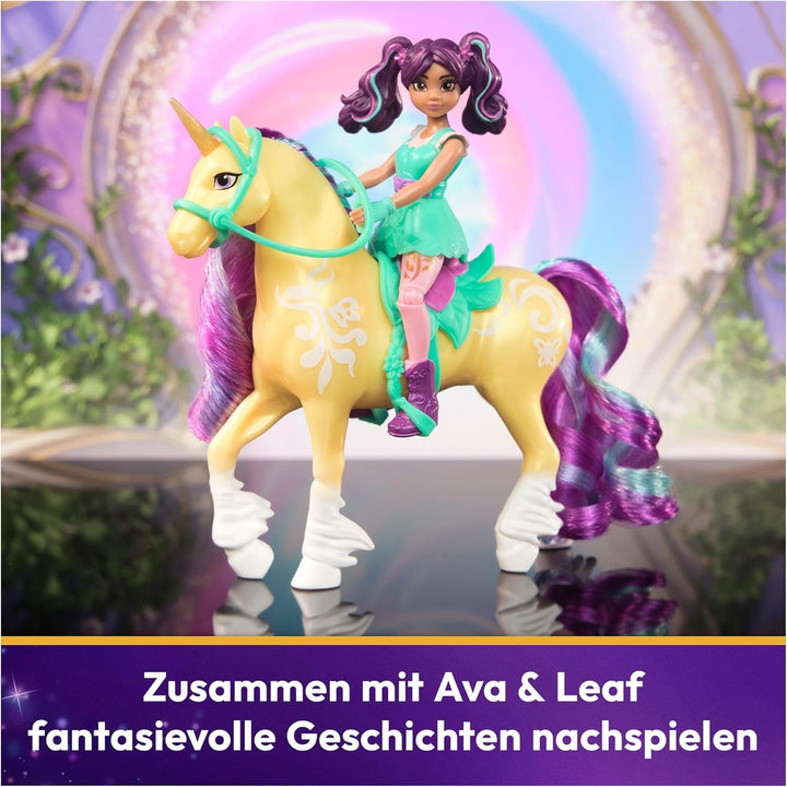 Unicorn Academy AVA și Unicorn Leaf Set - Figurine originale de aproximativ 12 cm înălțime din popularul serial Netflix Cu două accesorii și perii de păr Pentru jocuri de rol imaginative, pentru copii cu vârsta de 4 ani și peste