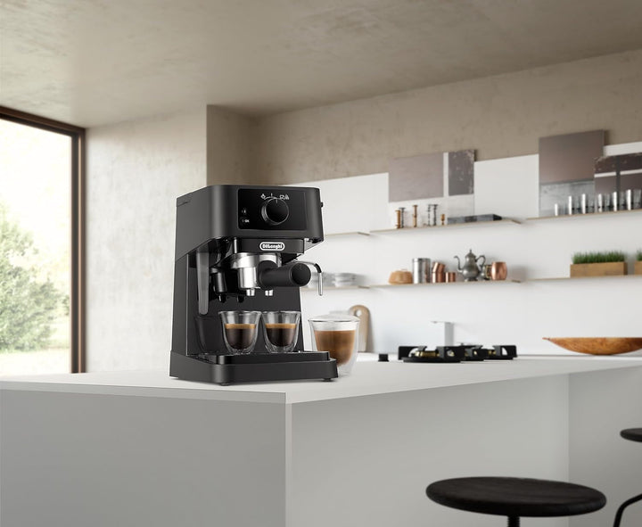 De'Longhi Stilosa EC 230.BK - Mașină espresso tradițională cu portafilter, mașină espresso cu spumă de lapte manuală, pentru pulbere espresso, rezervor de apă de 1 litru, negru, 1100 W