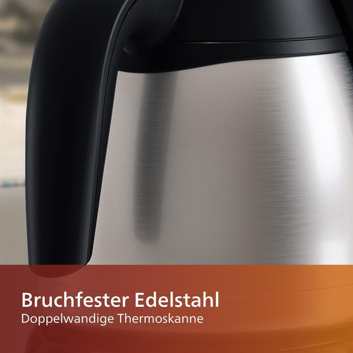 Filtru de cafea Philips - Termos de 1,2 litri, Până la 15 cești, Oțel inoxidabil, (HD7546/20), 1000Watts, 25,5 X 22,1 X 37,01 Cm, Argintiu/Negru