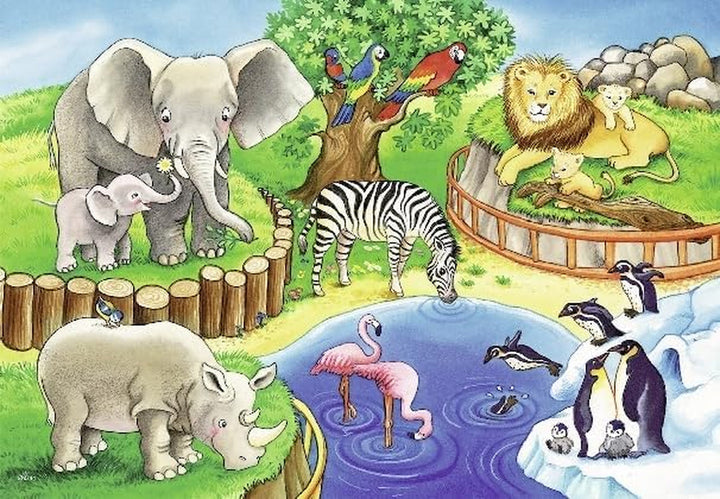 Ravensburger Puzzle pentru copii - 07602 Animale la Zoo - Puzzle pentru copii de la 3 ani, cu 2X12 piese