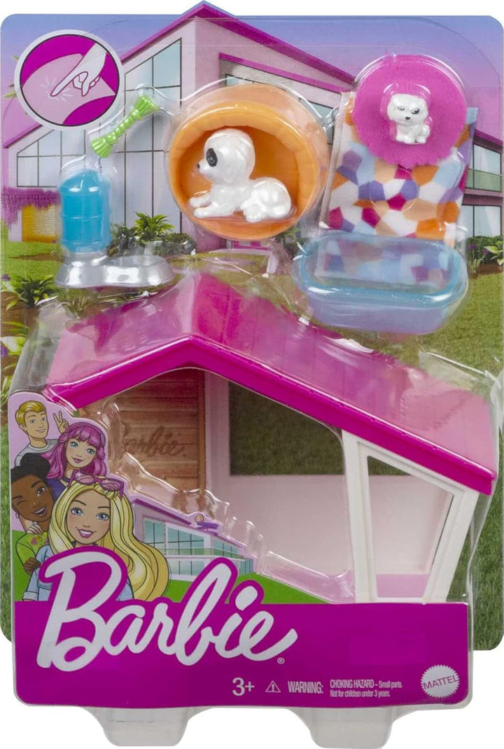 Barbie GRG78 - Mini Playset cu 2 câini, căsuță pentru câini și accesorii, cadou pentru copii de la 3 la 7 ani