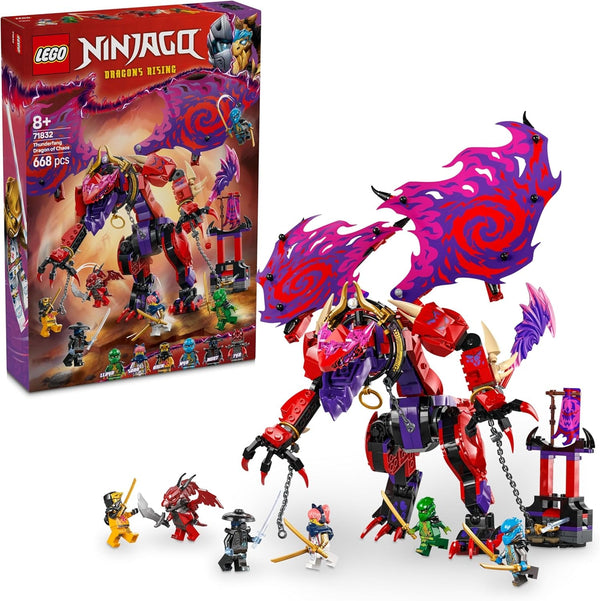 LEGO NINJAGO Chaos Dragon Thundertooth - Jucărie cu 6 minifigurine Ninja - Set de construcție pentru jocuri de rol pentru băieți și fete cu vârsta peste 8 ani - Cadouri pentru fanii serialului TV Rise of the Dragons 71832
