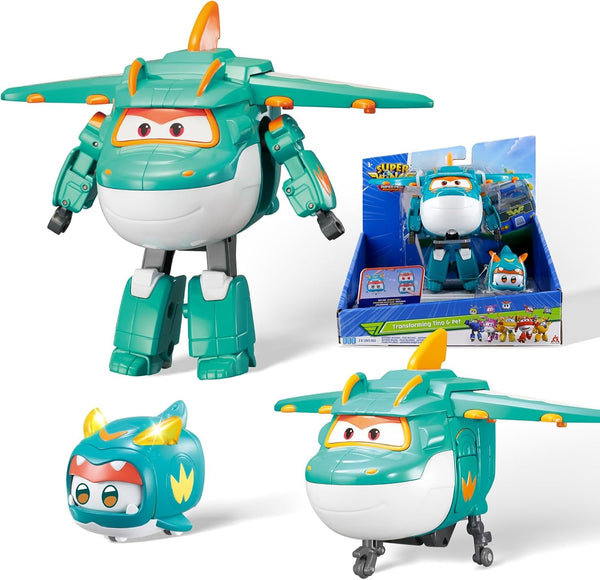 Super Wings EU770447 - Transforming Tino & Pet, figură de joacă transformabilă cu înălțimea de aprox. 14,5 cm și animal de companie cu înălțimea de aprox. 4,3 cm, pentru copii cu vârsta de peste 3 ani