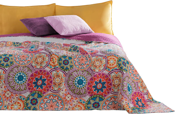 Decoking 12222 Tagesdecke 200X220 Cm Rosa Violett WeiÃŸ Bunt Anthrazit BettÃ¼berwurf Zweiseitig Colourful Pink White Violet Steppung Bibi
