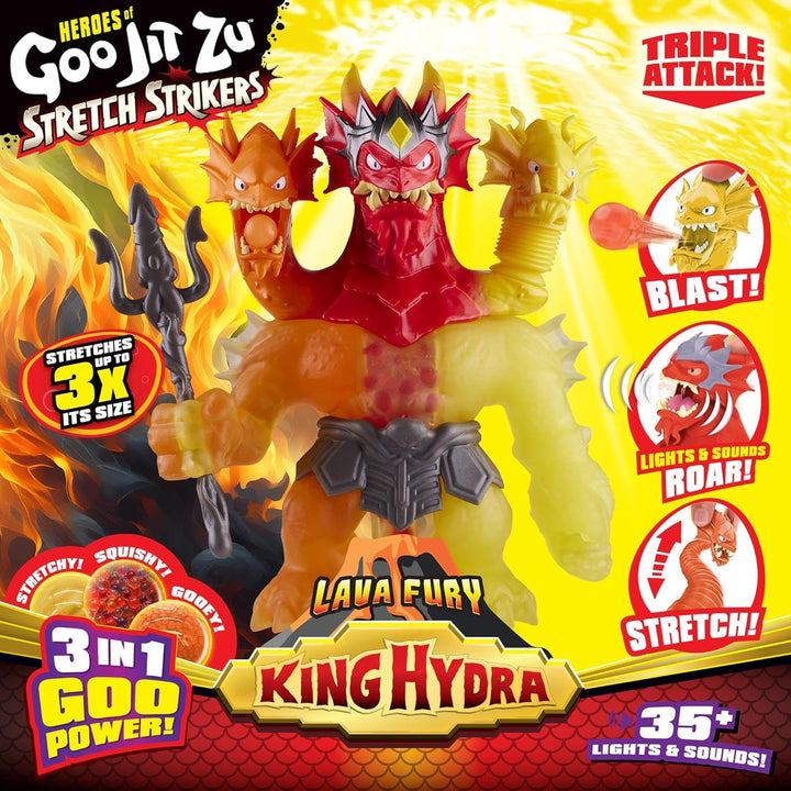 Heroes of Goo Jit Zu BANDAI CO42948 Figura de acțiune, cel mai puternic erou, regele Hydra are cu forțele sale de lavă furie în 25 cm, multicolor