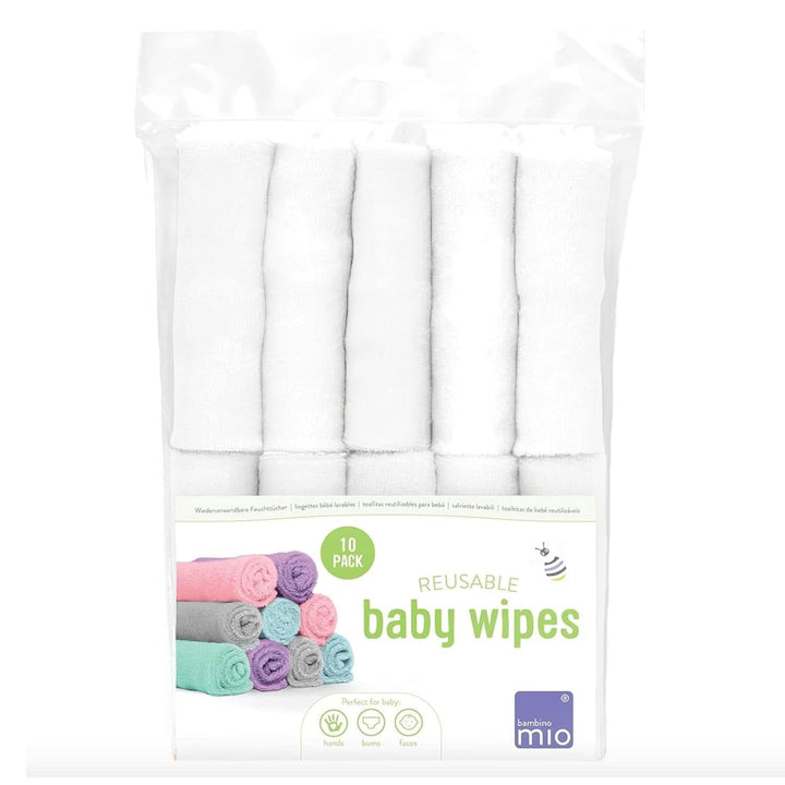 Bambino Mio, Wiederverwendbare Baby-Feuchttücher - Basic - Umweltfreundlich, Frei Von Chemikalien, Doppelseitig, Waschbar, 10Er-Packung, Cloud - Verpackung Kann Variieren