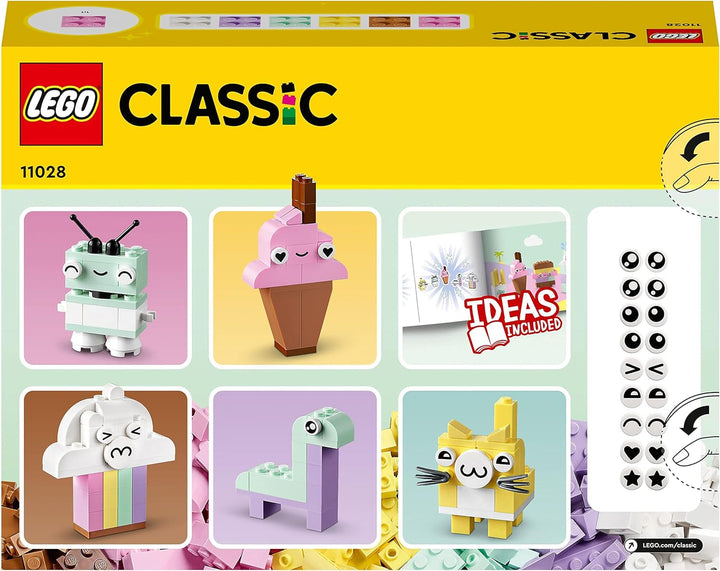 LEGO 11028 Classic Pastel Creative Building Set Brick Box, jucărie de construcție pentru fete și băieți cu vârsta de peste 5 ani Cu modele; înghețată, dinozaur, pisică și multe altele