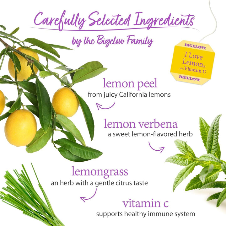 I Love Lemon with Vitamin C Herbal Tea, Caffeine Free Tea with Lemon, 20 Count Box (Pack of 6), 120 Total Tea Bags Tea USA Naty Shop