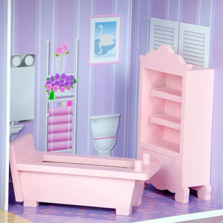 Olivia's Small World Giant Dollhouse, casă mare de păpuși din lemn cu mobilier și accesorii, casă de păpuși cu 3 etaje pentru copii, casă de păpuși pentru păpuși de 12", 3 ani +