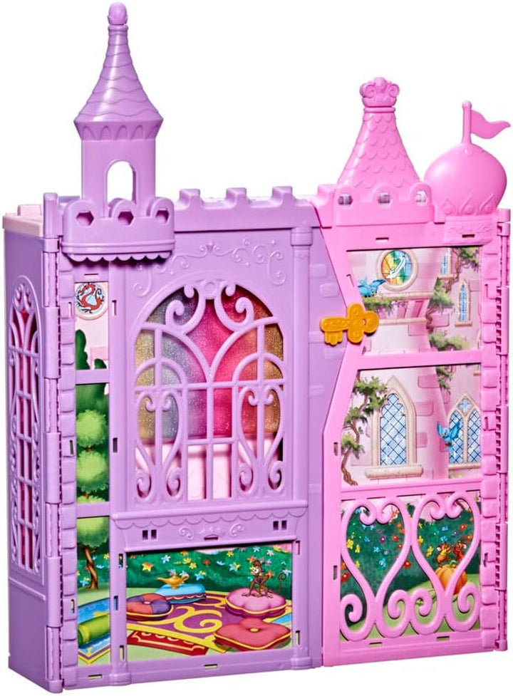 Castelul festiv al prințesei Disney pentru deplasare, casă de păpuși pliabilă cu mobilier și accesorii, pentru fete de la 3 ani