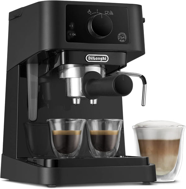 De'Longhi Stilosa EC 235.BK - Mașină espresso tradițională cu portafilter, mașină espresso cu spumă de lapte manuală, pentru pulbere espresso, rezervor de apă de 1 litru, negru, 1100 W