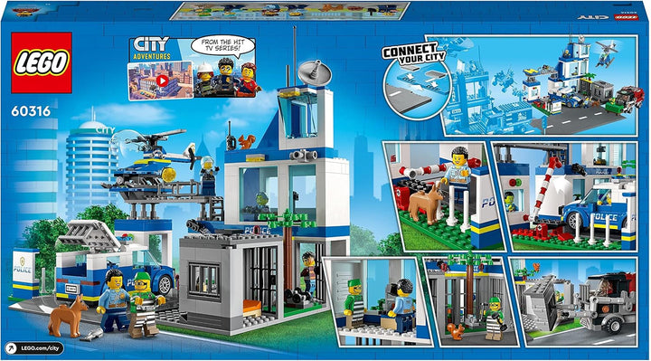 Stație de poliție LEGO 60316 City cu mașină de poliție, mașină Mill și elicopter, clădire construibilă cu 3 figuri, jucărie de poliție pentru băieți și fete de la 6 ani, cadou pentru copii
