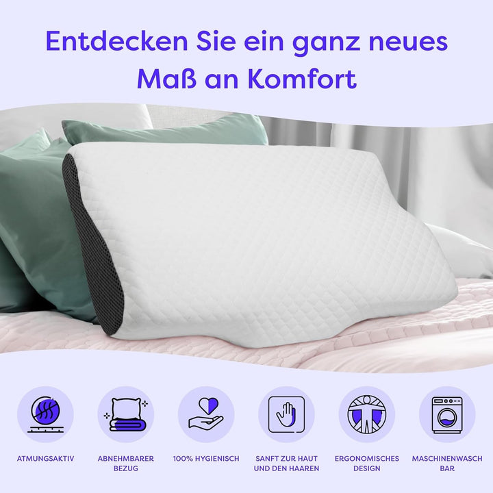Pernă ortopedică Wolkenfeld, pernă pentru reducerea durerii de gât, pernă pentru gât din spumă cu memorie - pernă ergonomică pentru cap - pernă pentru dormit lateral pentru dormit lateral, spate și stomac Perne ortopedice cervicale Naty Shop