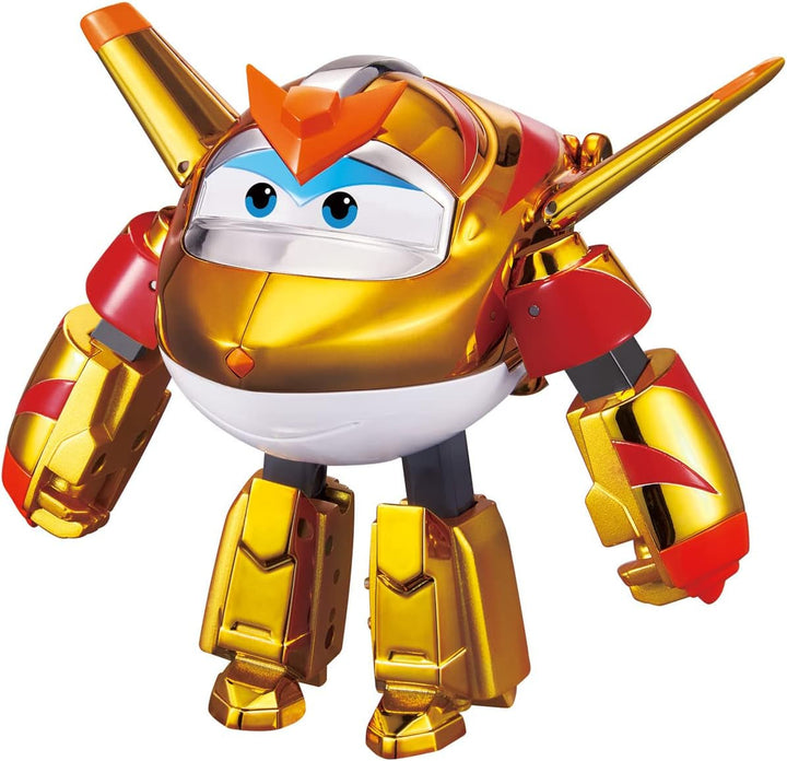 Super Wings EU750231 - Avion transformabil Golden Boy, aprox. 20,5 cm, figurină mare de joacă pentru copii, avion de jucărie transformabil și figurină robot