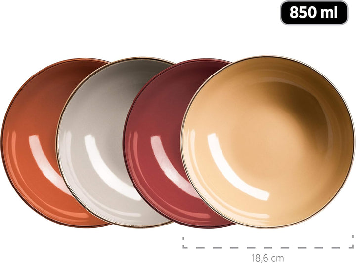 MÄSER 931871 Metallic Rim, Modernes Geschirr Set Für 4 Personen Mit Messingfarbenem Rand, 16-Teiliges Kombiservice Mit Randlosen Coupe-Formen, Bunt, Steinzeug, Nature