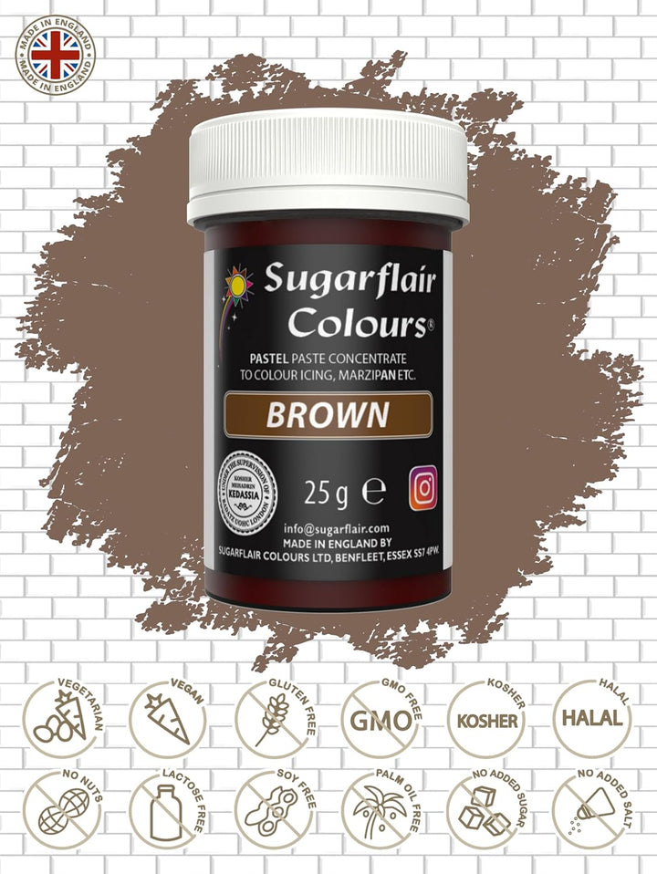 Sugarflair Lebensmittelfarbe Pasta Pastel Brown, Pasta Lebensmittel Farbe Für Fondant Und Marzipan, Spectral Concentrated Paste Colours - 25G