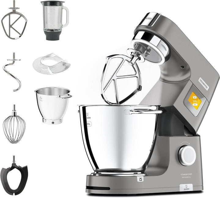 Kenwood Titanium Chef Patissier XL KWL90.034SI – Küchenmaschine Mit Integrierter Waage, Inkl. 4-Teiligem Patisserie-Set, Silber & Fleischwolf KAX950ME, Zubehör Für Kenwood Küchenmaschinen