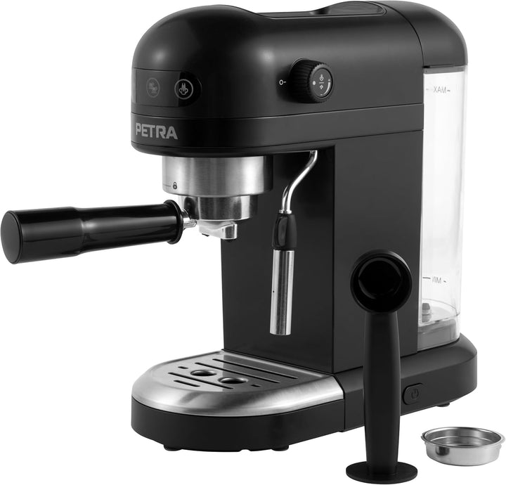 Petra PT5240 Espresso Machine With Milk Frother - 1.4 L, Bpa-Free, Single & Double Barista Style Espresso, Compact, Pompă de presiune italiană de 15 Bar, Compatibil cu cafea măcinată, 1465W