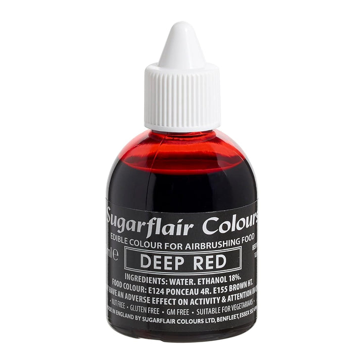 Sugarflair Airbrush Colouring Lebensmittelfarbe Deep Red - Essbare Lebensmittel Farbe Flüssig, Airbrush-Farbe Für Kuchen, Cupcakes, Zuckerguss Und Kuchendekorationen - 60Ml