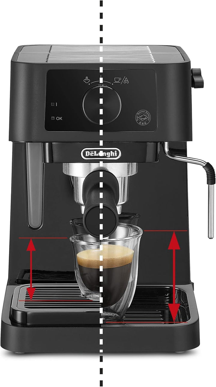 De'Longhi Stilosa EC 235.BK - Mașină espresso tradițională cu portafilter, mașină espresso cu spumă de lapte manuală, pentru pulbere espresso, rezervor de apă de 1 litru, negru, 1100 W