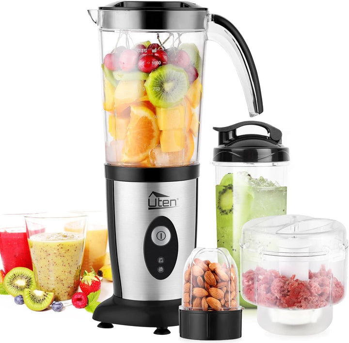 Uten Standmixer 2L, 1800 W Mixer Hochleistungsmixer, Pulse Und 5 Geschwindigkeiten, Edelstahlgehäuse, 6 Klingen, Macht Milchshake-Smoothies, Mahlbare Kaffeebohnen