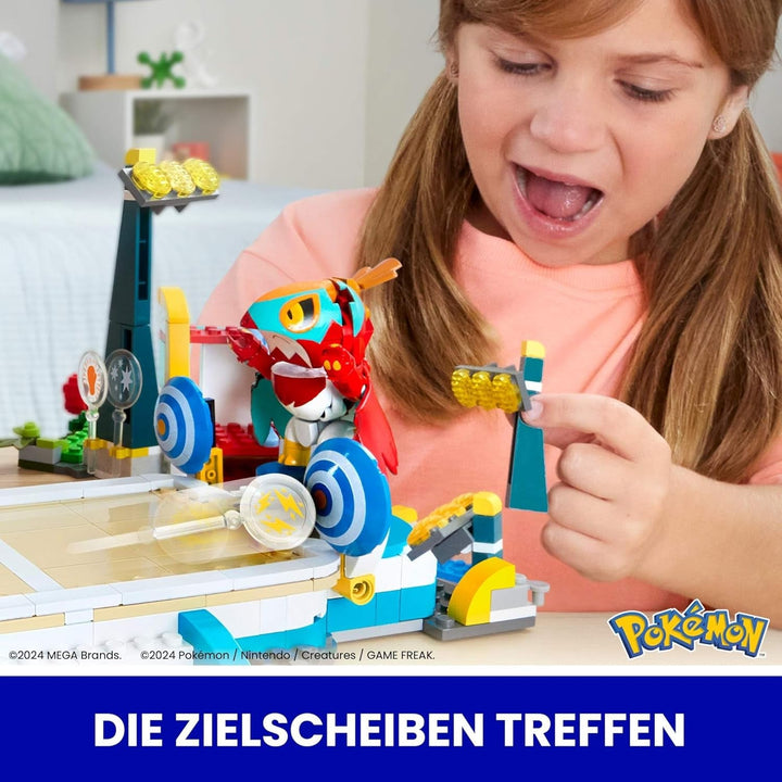 MEGA Pokémon Action Figure Building Toy, Arena de antrenament cu 1101 piese, joc de lupte și 5 figuri mobile pentru copii, HWR82